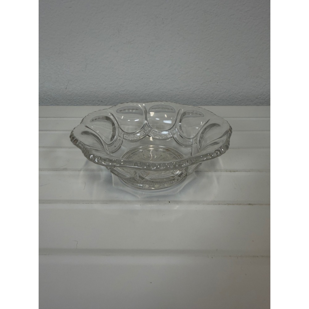 Vintage Clear Pressed Glass Thumbprint Starburst Scalloped Small Bowl 6 Inch